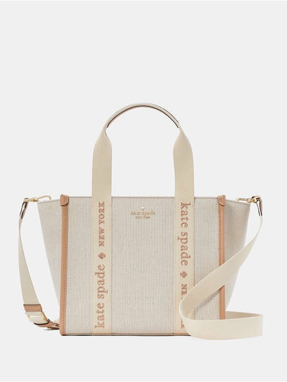 kate spade Kip small Cream Canvas Tote with Tan Trim and Logo Straps